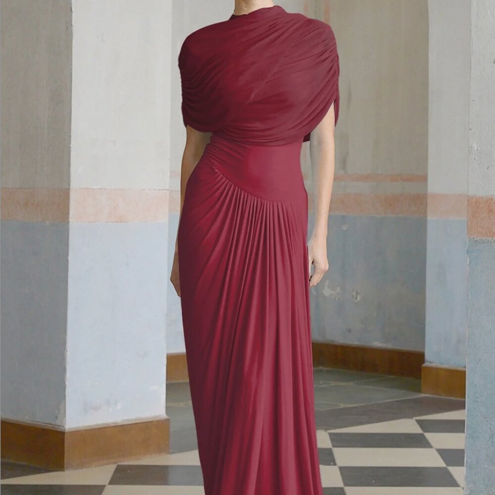 Miss Rosier Catherine Asymmetrical Pleated Maxi Dress